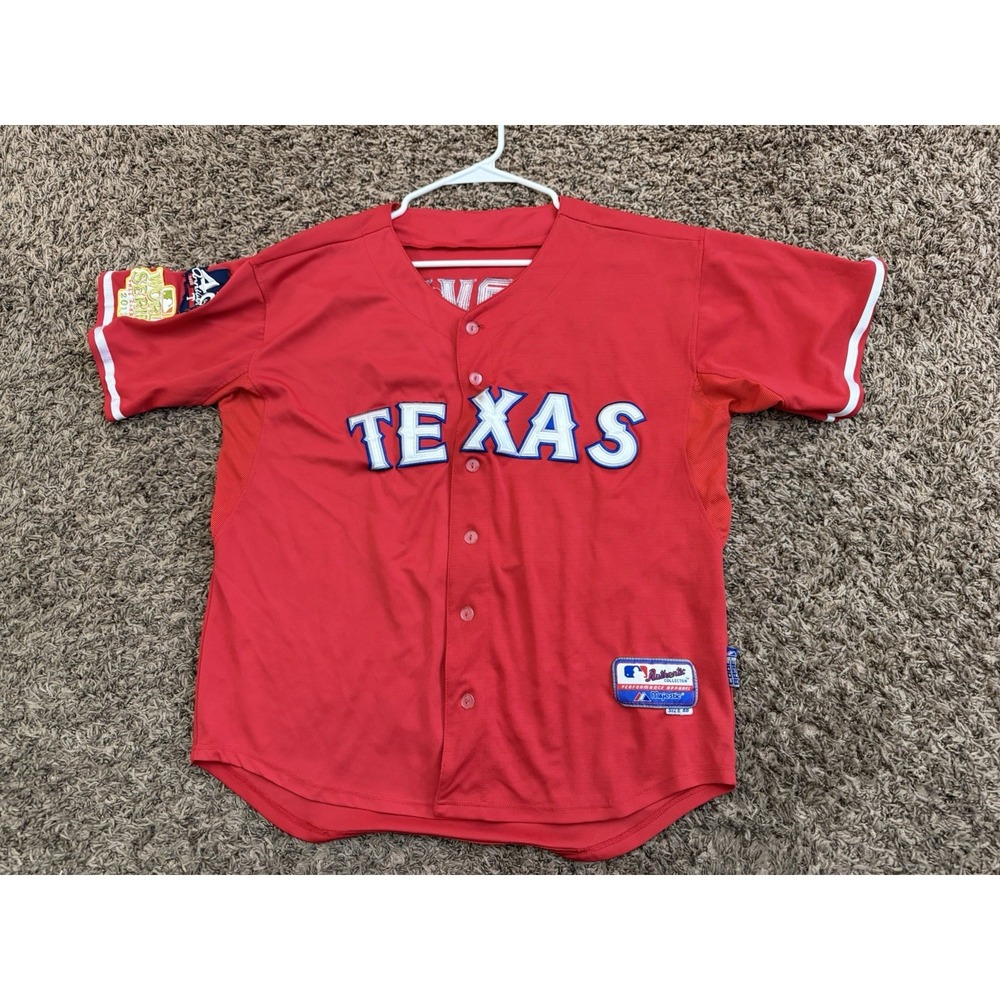 Majestic Texas Rangers Darvis #1 Red MLB Baseball Jersey 40th Anniversary Sz 48